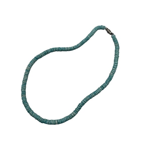 Blue Heishi Bead Necklace With Silver Tone Barrell Clasp 18 Inches - Picture 1 of 4